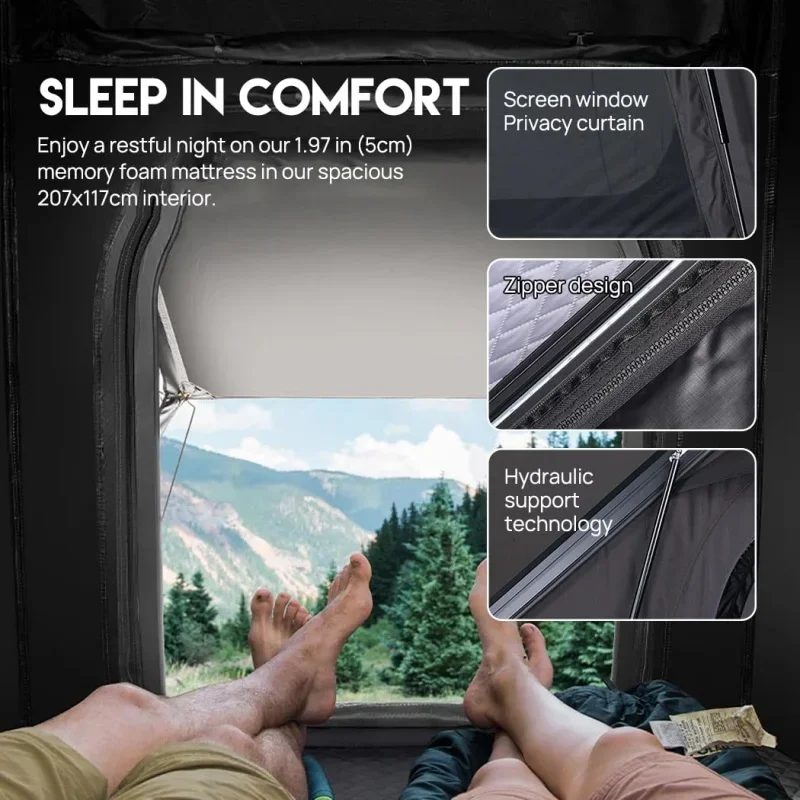 Pop Rooftop Tent for Car Aluminum Shells Oxford Automatic Waterproof SUV Sedan Universal Four-Season Double Layer 280g Polyester
Pop Rooftop Tent for Car Aluminum Shells Oxford Automatic Waterproof SUV Sedan Universal Four-Season Double Layer 280g Polyester