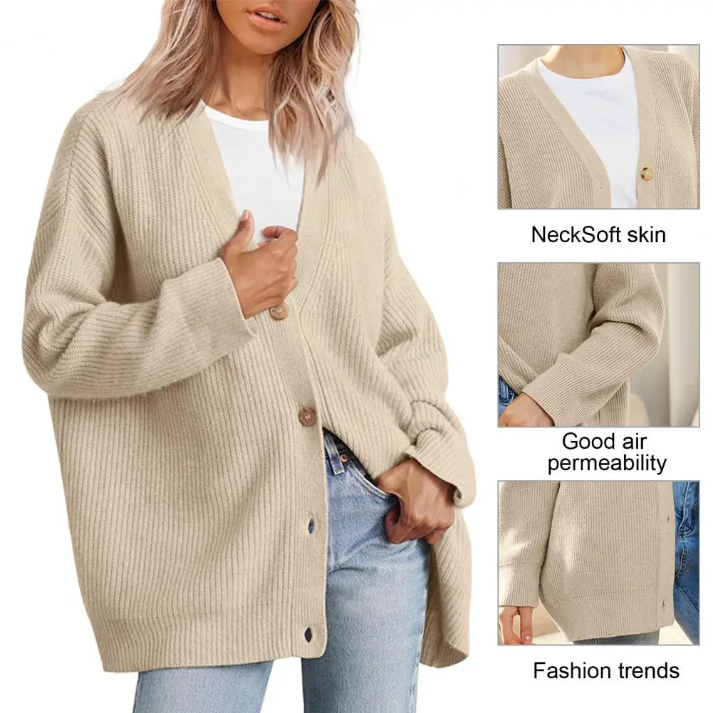 Women Solid Color Sweater Coat Stylish Women's V-neck Sweater Coat Autumn-winter Fashion with Loose Fit Long Sleeves Ribbed
Women Solid Color Sweater Coat Stylish Women's V-neck Sweater Coat Autumn-winter Fashion with Loose Fit Long Sleeves Ribbed