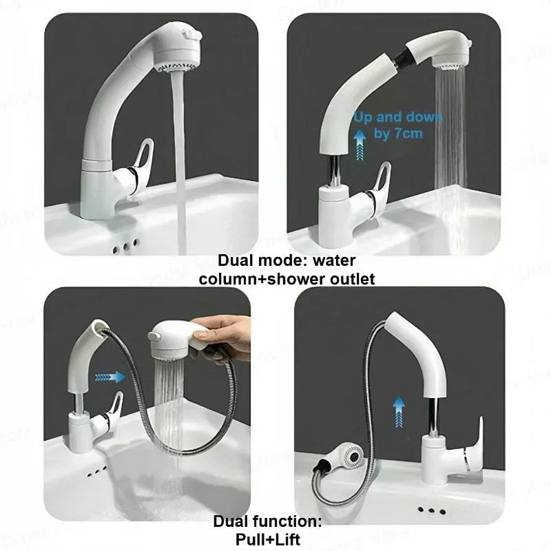 White Single Hole Pull-out Washbasin Faucet with Hot And Cold Double Control Rotatable Lift Type for Basin Washing
White Single Hole Pull-out Washbasin Faucet with Hot And Cold Double Control Rotatable Lift Type for Basin Washing