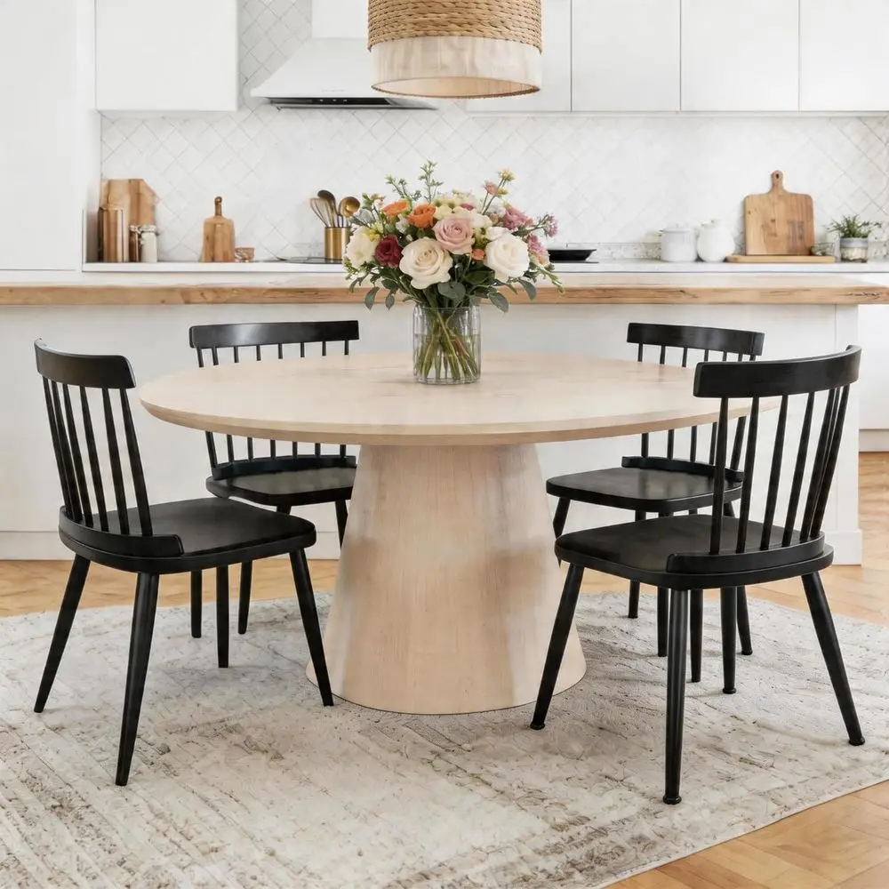 Set of 4 Wooden Spindle Back Kitchen Chairs with Metal Legs, Suitable for Dining Rooms, Cafes, and Restaurants, Black
Set of 4 Wooden Spindle Back Kitchen Chairs with Metal Legs, Suitable for Dining Rooms, Cafes, and Restaurants, Black