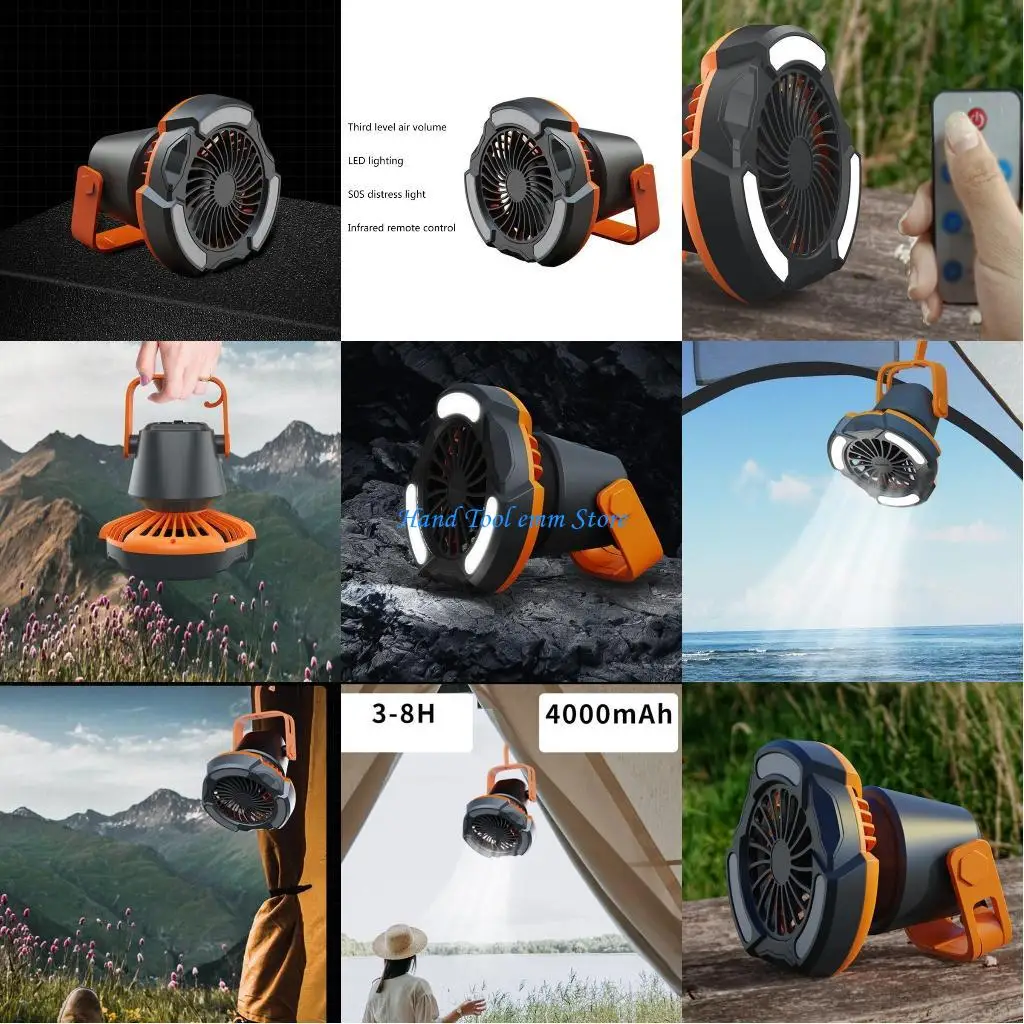 H37F Compact Rechargeable Fan Desk Fan Camping Fan with LED Light Cooling Fan