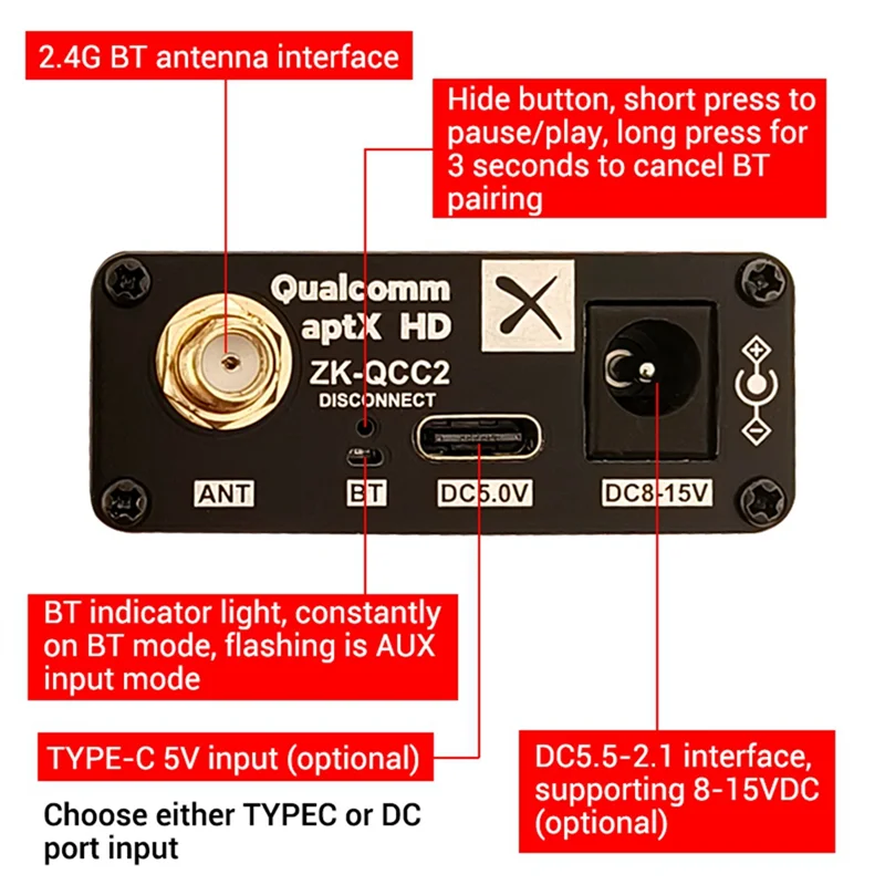 AED5-QCC3034 Изолированный аудиофильский декодер без потерь Qualcomm Bluetooth5.0, приемник, плата предусилителя, поддержка APTX SBC
AED5-QCC3034 Изолированный аудиофильский декодер без потерь Qualcomm Bluetooth5.0, приемник, плата предусилителя, поддержка APTX SBC