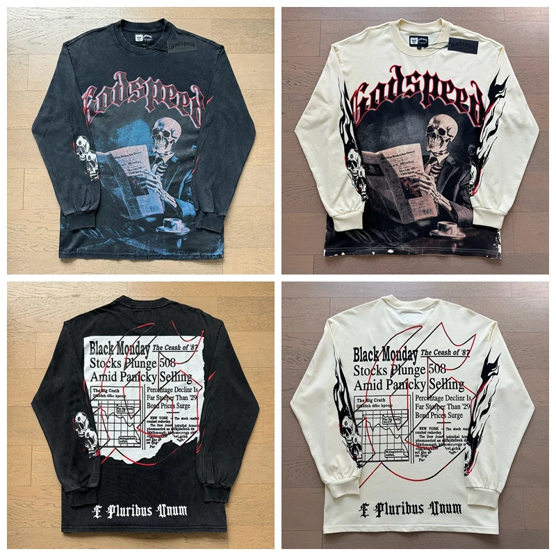 Retro Waed Long Sve T-irt ex Loose Fit Newspaper Print Skull Design High Street Sle Casual Cotton round Ne Tee
Retro Waed Long Sve T-irt ex Loose Fit Newspaper Print Skull Design High Street Sle Casual Cotton round Ne Tee