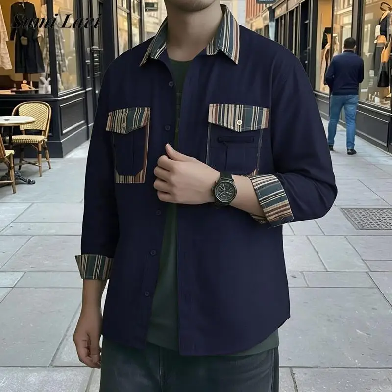 New Casual Mens Long Sleeve Linen Shirts Spring Vintage Contrast Color Patchwork Shirt Tops Men Stylish Buttoned Lapel Cardigans
New Casual Mens Long Sleeve Linen Shirts Spring Vintage Contrast Color Patchwork Shirt Tops Men Stylish Buttoned Lapel Cardigans
