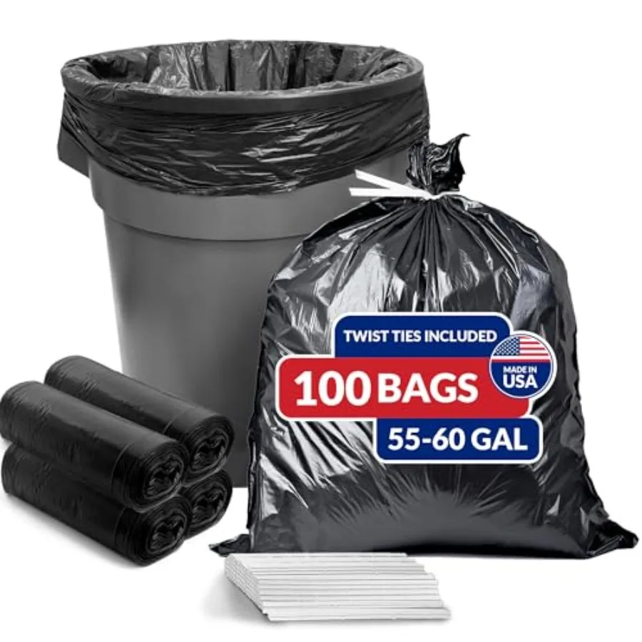 55 Gallon Trash Bags Heavy Duty 100 Count Black Twist Ties Included Extra Tough Leak-Proof Garbage Bags Ideal for Large Clean U
55 Gallon Trash Bags Heavy Duty 100 Count Black Twist Ties Included Extra Tough Leak-Proof Garbage Bags Ideal for Large Clean U