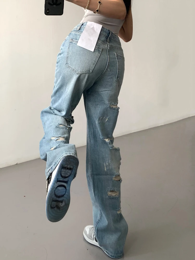 Summer Ripped Jeans For Woman High Waist Streetwear Straight Women's Denim Pants Ripped White Wide Leg Jean Trousers
Summer Ripped Jeans For Woman High Waist Streetwear Straight Women's Denim Pants Ripped White Wide Leg Jean Trousers