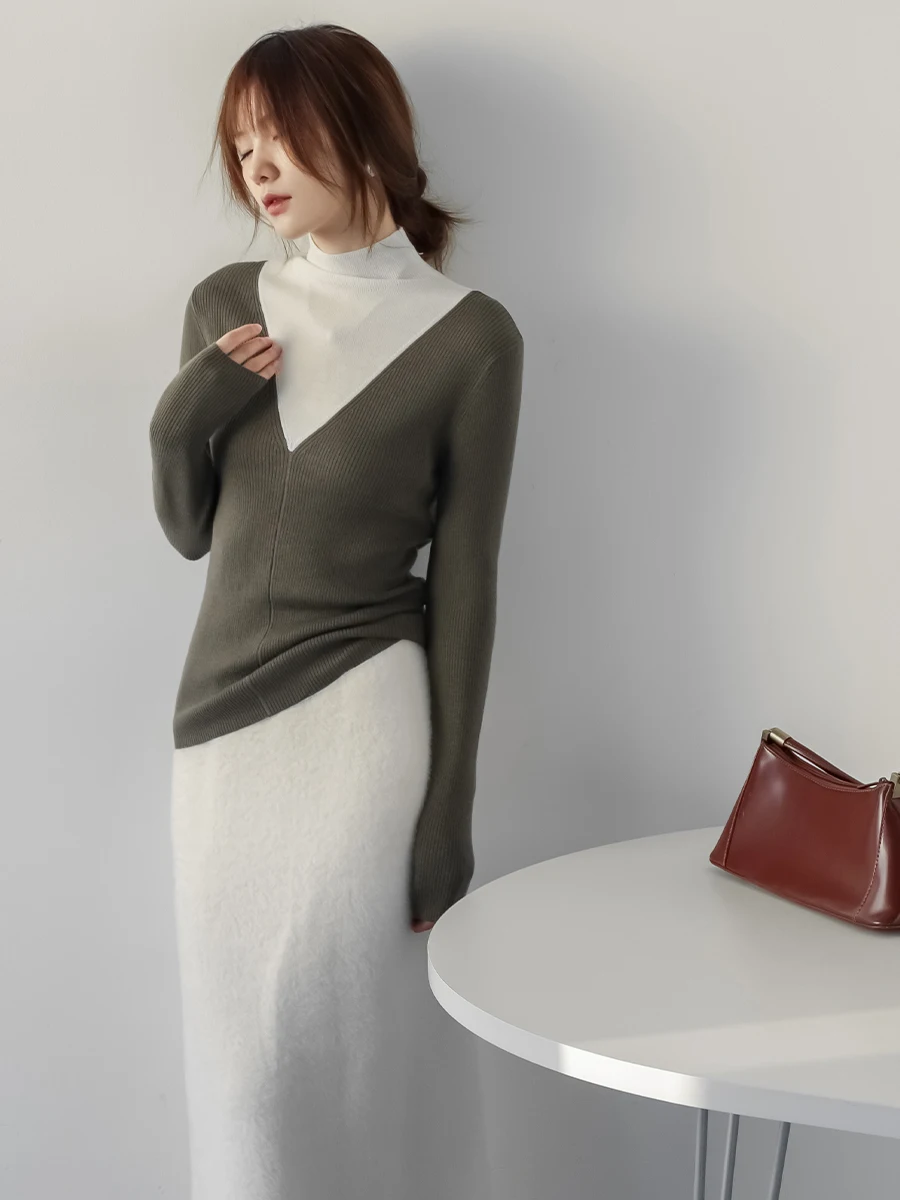 Женский свитер MZOMXO с высоким воротником, облегающий, из смесовой шерстяной пряжи, мягкий на ощупь, для повседневной носки, элитный дизайн с цветными блоками, длинный рукав
Женский свитер MZOMXO с высоким воротником, облегающий, из смесовой шерстяной пряжи, мягкий на ощупь, для повседневной носки, элитный дизайн с цветными блоками, длинный рукав