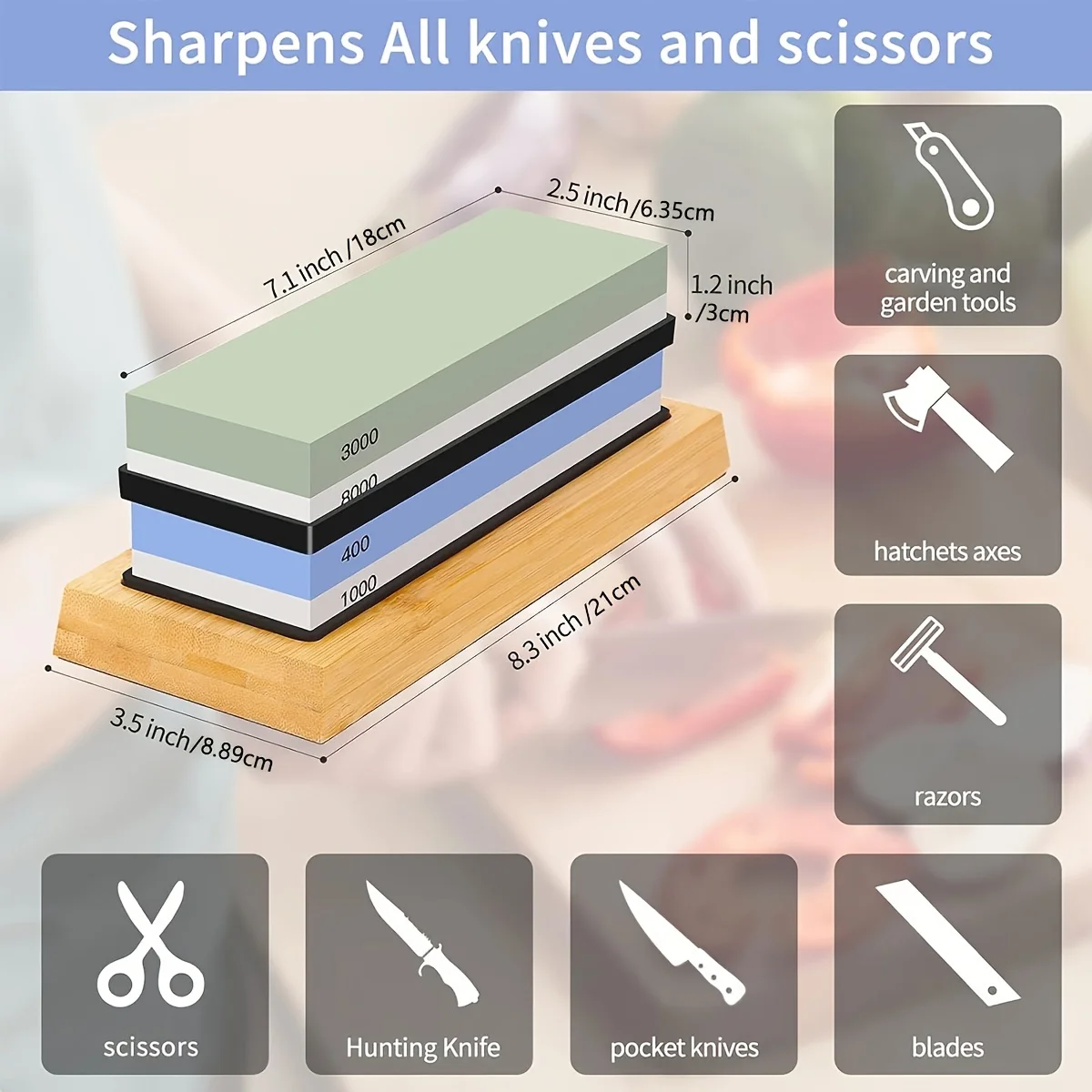 Professional Sharpening Stone Set 4 Side Grit 400 1000 3000 8000 With Bamboo Base Kitchen Knife Sharpener Hand Tool
Professional Sharpening Stone Set 4 Side Grit 400 1000 3000 8000 With Bamboo Base Kitchen Knife Sharpener Hand Tool