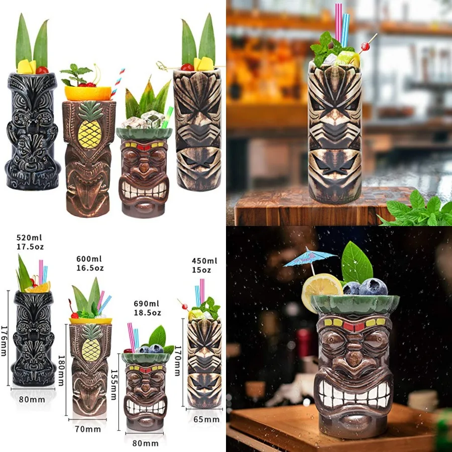 Tiki Mugs Cocktail Set of 4 - Large Tumblers Ceramic Hawaiian Luau Party Mugs Drinkware, Cute Exotic Cocktail Glasses, Tiki Bar
Tiki Mugs Cocktail Set of 4 - Large Tumblers Ceramic Hawaiian Luau Party Mugs Drinkware, Cute Exotic Cocktail Glasses, Tiki Bar
