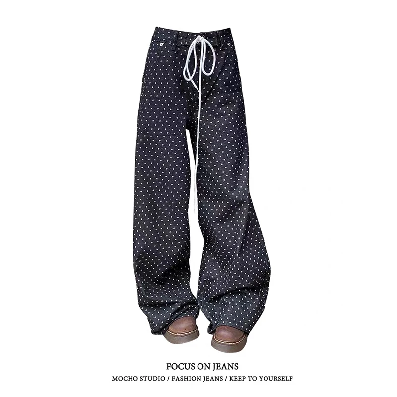 ZHIZOU Black Women Jeans High Waist Vintage 90s Polka Dot Baggy Denim Pants Streetwear Y2K American Style Wide Leg Denim Trouser
ZHIZOU Black Women Jeans High Waist Vintage 90s Polka Dot Baggy Denim Pants Streetwear Y2K American Style Wide Leg Denim Trouser