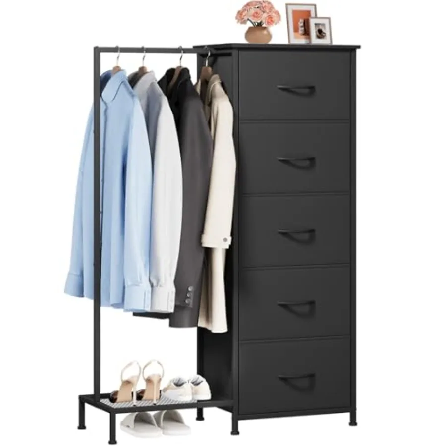 Dresser with Hanging Rack, 5 Drawers Small Closet for Bedroom, Reversible Dresser with Clothes Rack, Dressers for Bedroom Chest
Dresser with Hanging Rack, 5 Drawers Small Closet for Bedroom, Reversible Dresser with Clothes Rack, Dressers for Bedroom Chest