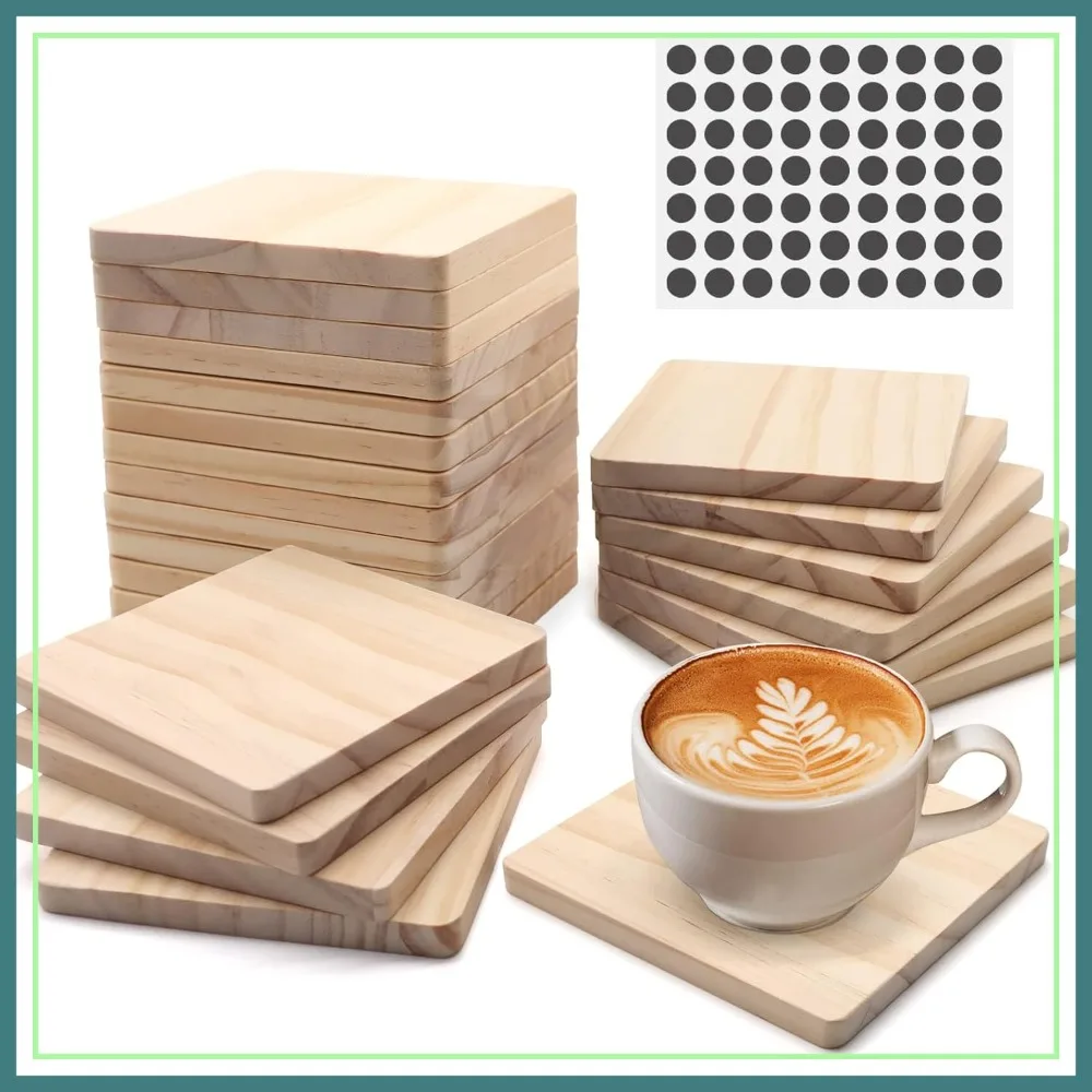 24 PCS 4 Inch Square Unfinished Wood Coasters for DIY Craft, with Non-Slip Foam Pad Stickers for Painting, Staining, Laser Engraving - Home Decor
24 PCS 4 Inch Square Unfinished Wood Coasters for DIY Craft, with Non-Slip Foam Pad Stickers for Painting, Staining, Laser Engraving - Home Decor