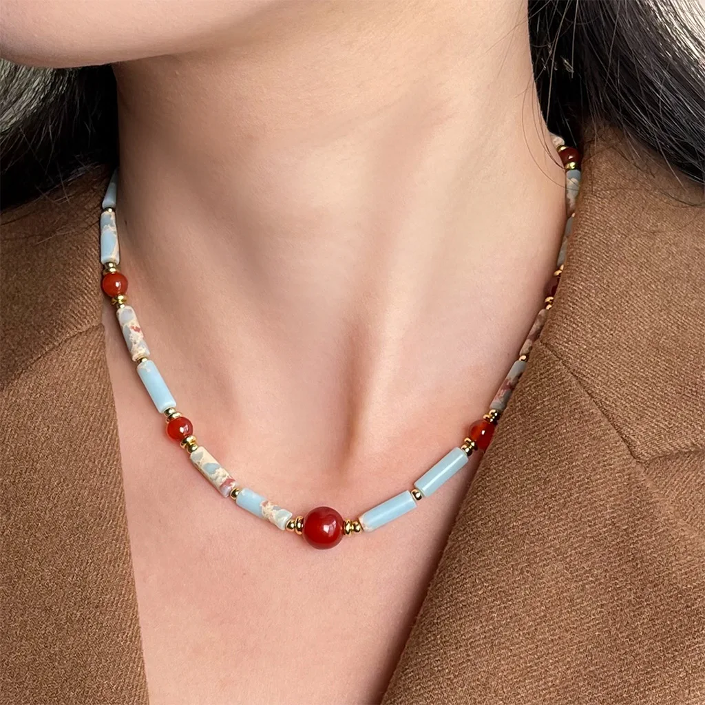 Original Natural Gem Stone Choker Necklace Women Red Agate Shoushan Stone Bead Bohemian Women Choker Handmade Picasso Necklace
Original Natural Gem Stone Choker Necklace Women Red Agate Shoushan Stone Bead Bohemian Women Choker Handmade Picasso Necklace