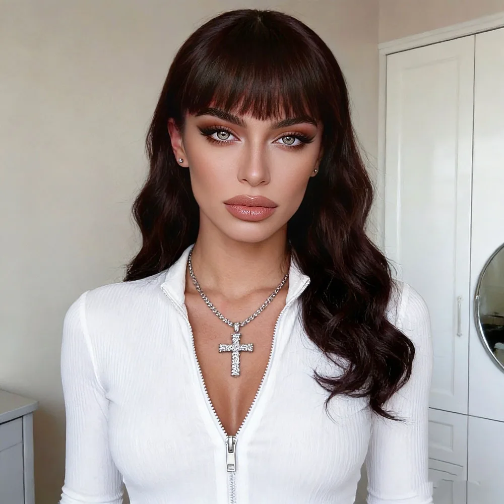 Women's Long Wavy Wig with Air Bangs Dark Burgundy Heat Resistant Synthetic Hair for Daily Wear
Women's Long Wavy Wig with Air Bangs Dark Burgundy Heat Resistant Synthetic Hair for Daily Wear