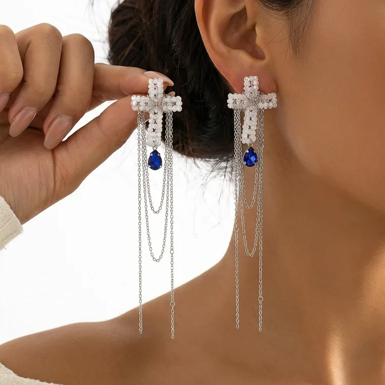 Sparkling Rhinestone Cross Long Tassel Earrings for Women Exquisite Crystal Zircon Water Drop Earring Christmas Jewelry Gifts
Sparkling Rhinestone Cross Long Tassel Earrings for Women Exquisite Crystal Zircon Water Drop Earring Christmas Jewelry Gifts