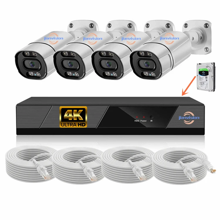 Jianvision 4CH IP PoE Camera System 8MP Resolution Night Vision NVR Indoor/Outdoor Use Bullet Type Hard Drive Disk Cloud Storage
Jianvision 4CH IP PoE Camera System 8MP Resolution Night Vision NVR Indoor/Outdoor Use Bullet Type Hard Drive Disk Cloud Storage