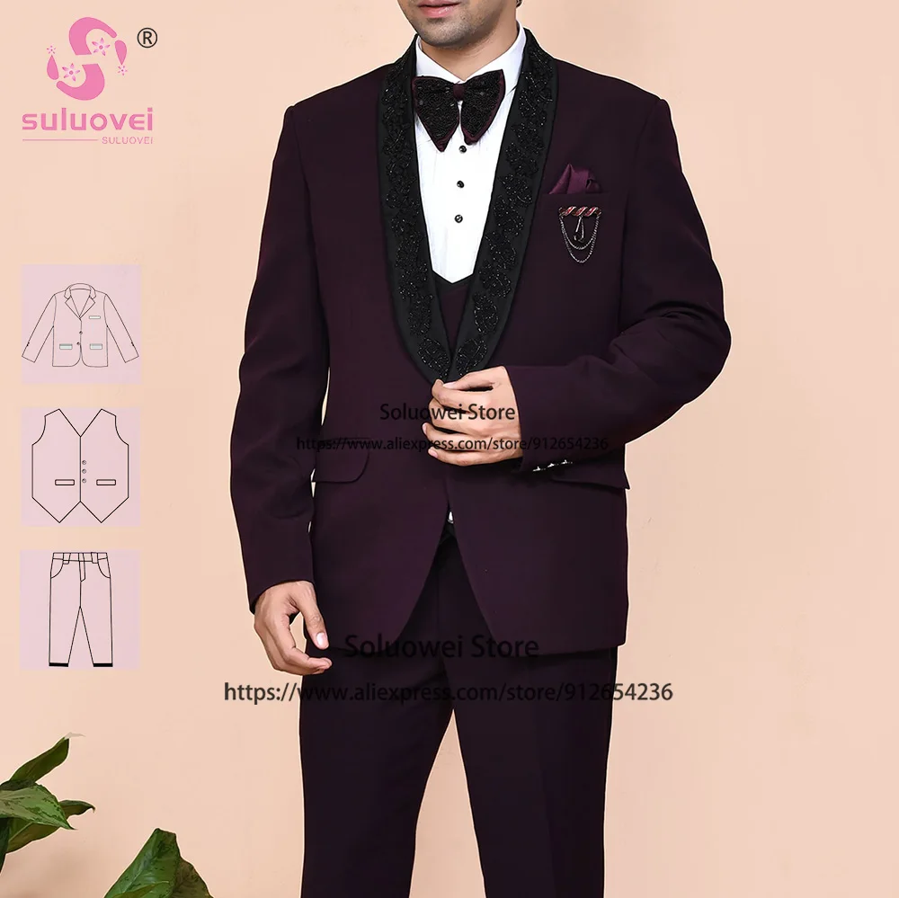 Shiny Beaded Collar Suits For Men Slim Fit 3 Piece Jacket Vest Pants Set Formal Grooms Wedding Party Shawl Lapel Tuxedos Outfits
Shiny Beaded Collar Suits For Men Slim Fit 3 Piece Jacket Vest Pants Set Formal Grooms Wedding Party Shawl Lapel Tuxedos Outfits