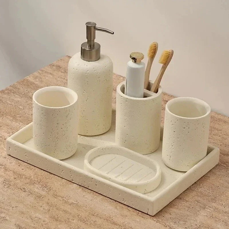 1pc Natural Stone Bathroom Storage Set, Toothbrush Cup Tray, Mouthwash Kit, Soap Dish, Press Bottle, Bathroom Accessories
1pc Natural Stone Bathroom Storage Set, Toothbrush Cup Tray, Mouthwash Kit, Soap Dish, Press Bottle, Bathroom Accessories