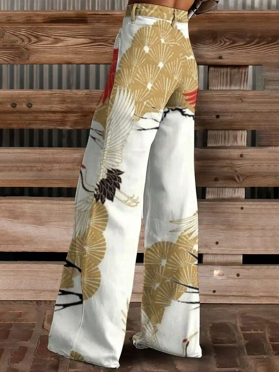 Japanese Crane Print Wide Leg Jeans Women Loose Fit Traditional Art Design
Japanese Crane Print Wide Leg Jeans Women Loose Fit Traditional Art Design