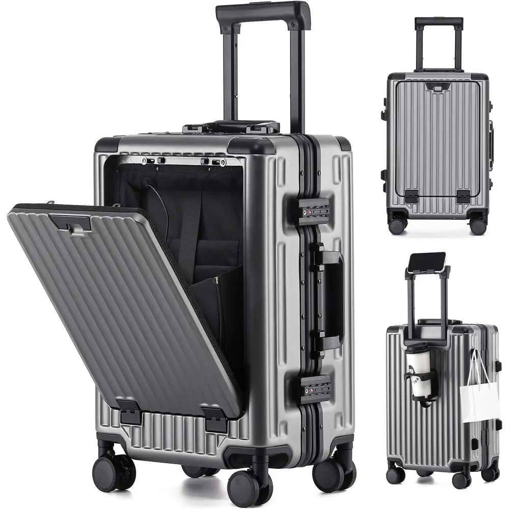 20 Inch Aluminum Carry-On Luggage with Laptop Compartment, Hard Shell, TSA Lock, USB Port, Grey
20 Inch Aluminum Carry-On Luggage with Laptop Compartment, Hard Shell, TSA Lock, USB Port, Grey