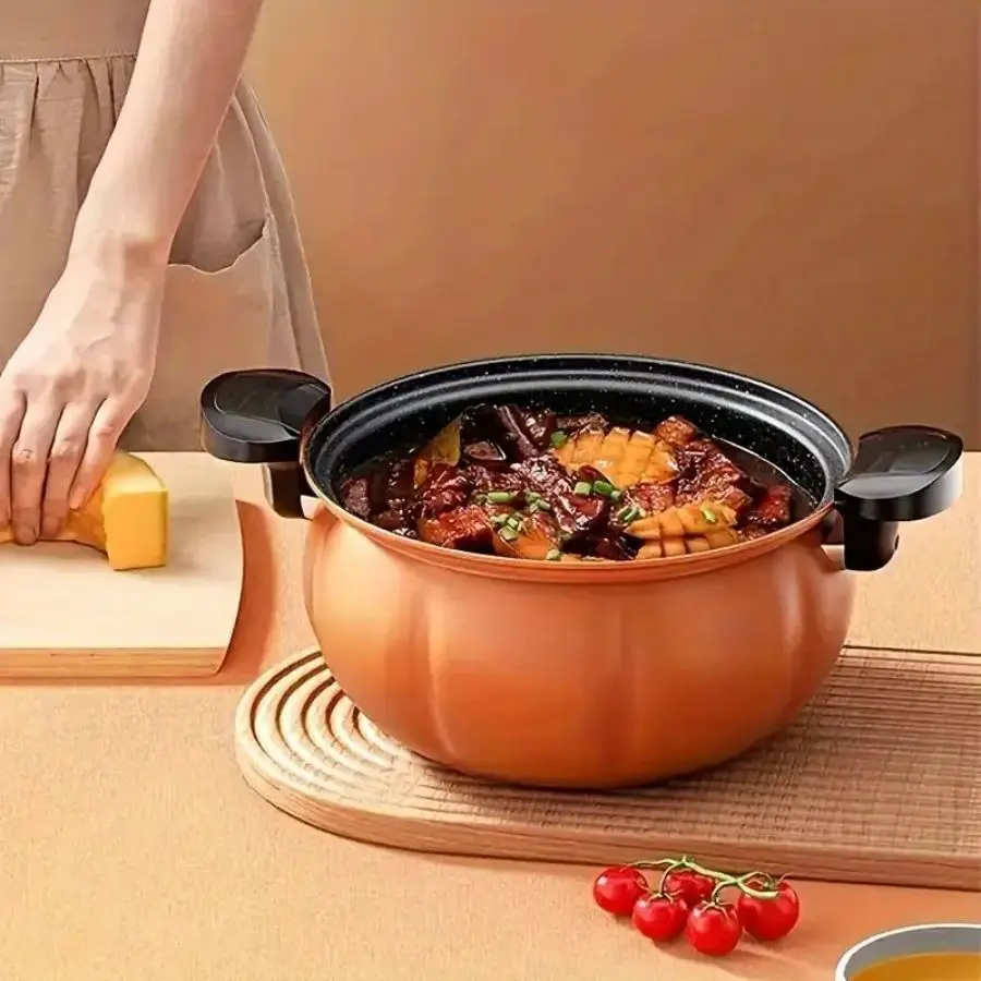 1pc BRODARK Pumpkin-Shaped Ceramic Dutch Oven with Lid - Rust-Resistant Iron Cookware for Baking, Serving & Storing - Perfect fo
1pc BRODARK Pumpkin-Shaped Ceramic Dutch Oven with Lid - Rust-Resistant Iron Cookware for Baking, Serving & Storing - Perfect fo