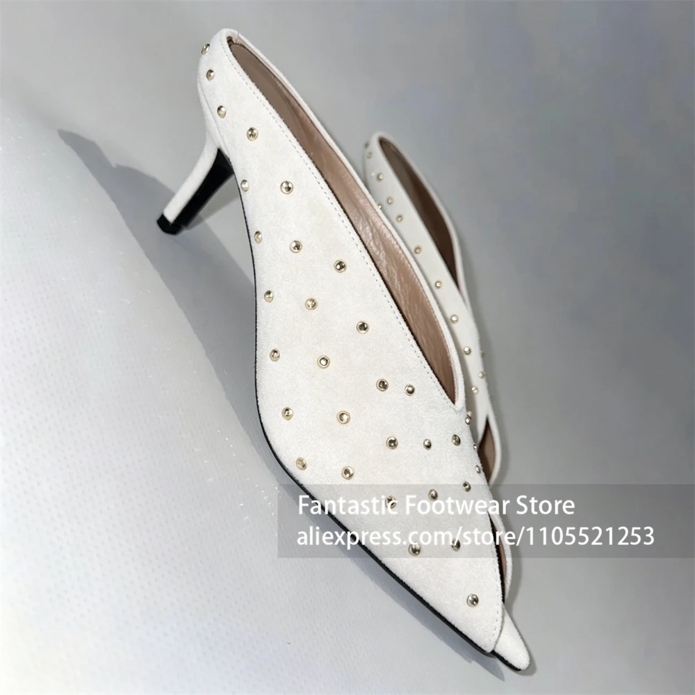 Suede Rhinestone Studded Mules V Cut Pointed Toe Slip on Slippers Backless Summer Sandals Elegant Sexy Style Women's Dress Heels
Suede Rhinestone Studded Mules V Cut Pointed Toe Slip on Slippers Backless Summer Sandals Elegant Sexy Style Women's Dress Heels