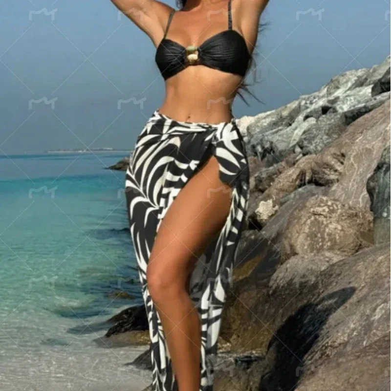 Hollow-out Bikini Set Elegant Tie-Detail Swimsuit Dress Solid Color Bikini Thongs High Rise High Split Long Skirt Sexy Beachwear
Hollow-out Bikini Set Elegant Tie-Detail Swimsuit Dress Solid Color Bikini Thongs High Rise High Split Long Skirt Sexy Beachwear