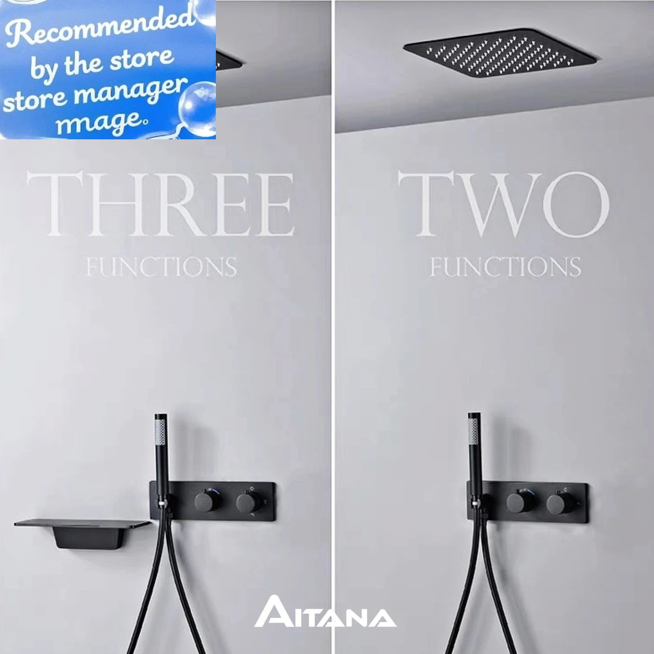 High-end simple black brass bathroom shower system wall-mounted design 3-function thermostatic 2-handle 2-control waterfall Tap
High-end simple black brass bathroom shower system wall-mounted design 3-function thermostatic 2-handle 2-control waterfall Tap