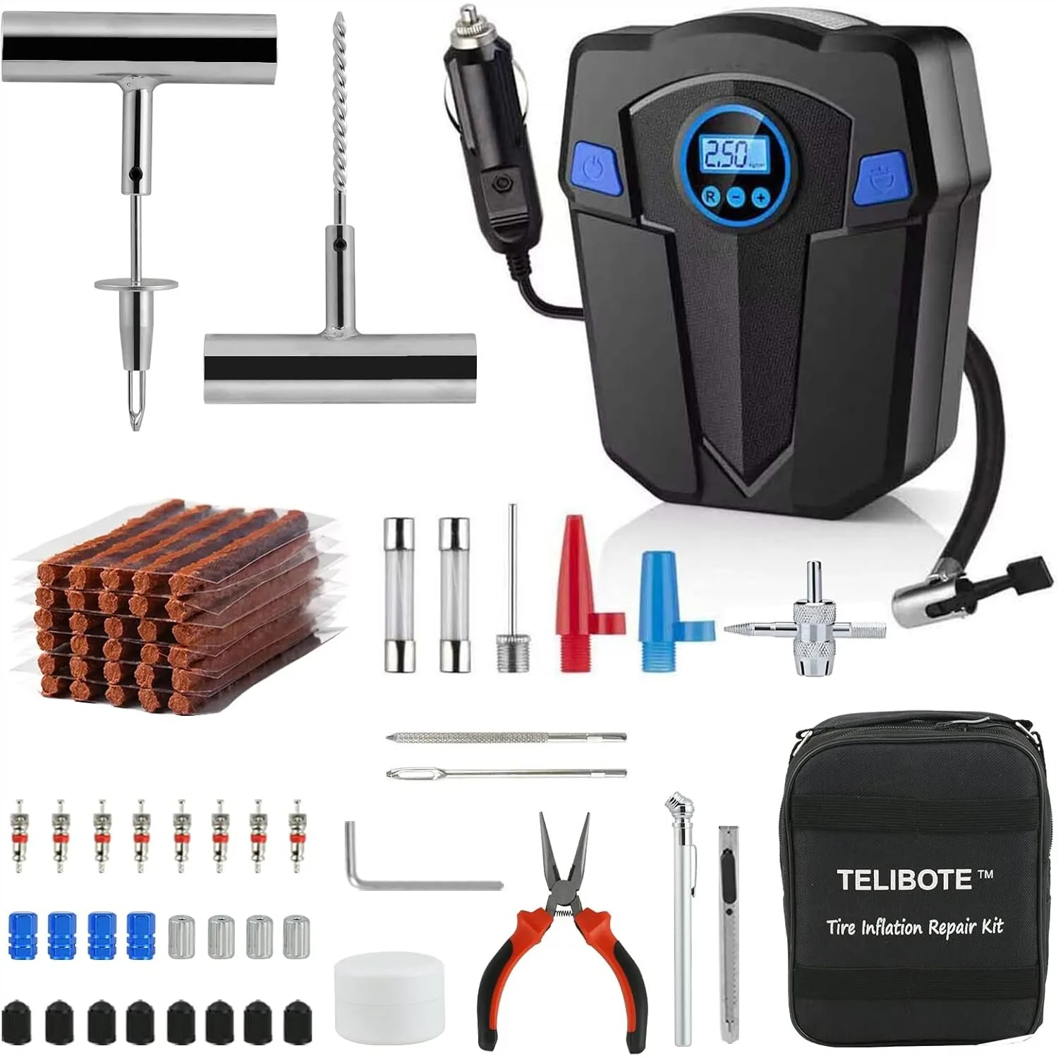 Tire Repair Kit with Portable Air Compressor 12V for Car SUV Truck Motorcycle Tire Inflator up to 150 PSI
Tire Repair Kit with Portable Air Compressor 12V for Car SUV Truck Motorcycle Tire Inflator up to 150 PSI