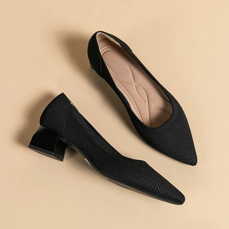 Straight-pattern black work shoes for women, breathable, pointed toe, shallow cut, medium-high chunky heel, casual shoes
Straight-pattern black work shoes for women, breathable, pointed toe, shallow cut, medium-high chunky heel, casual shoes