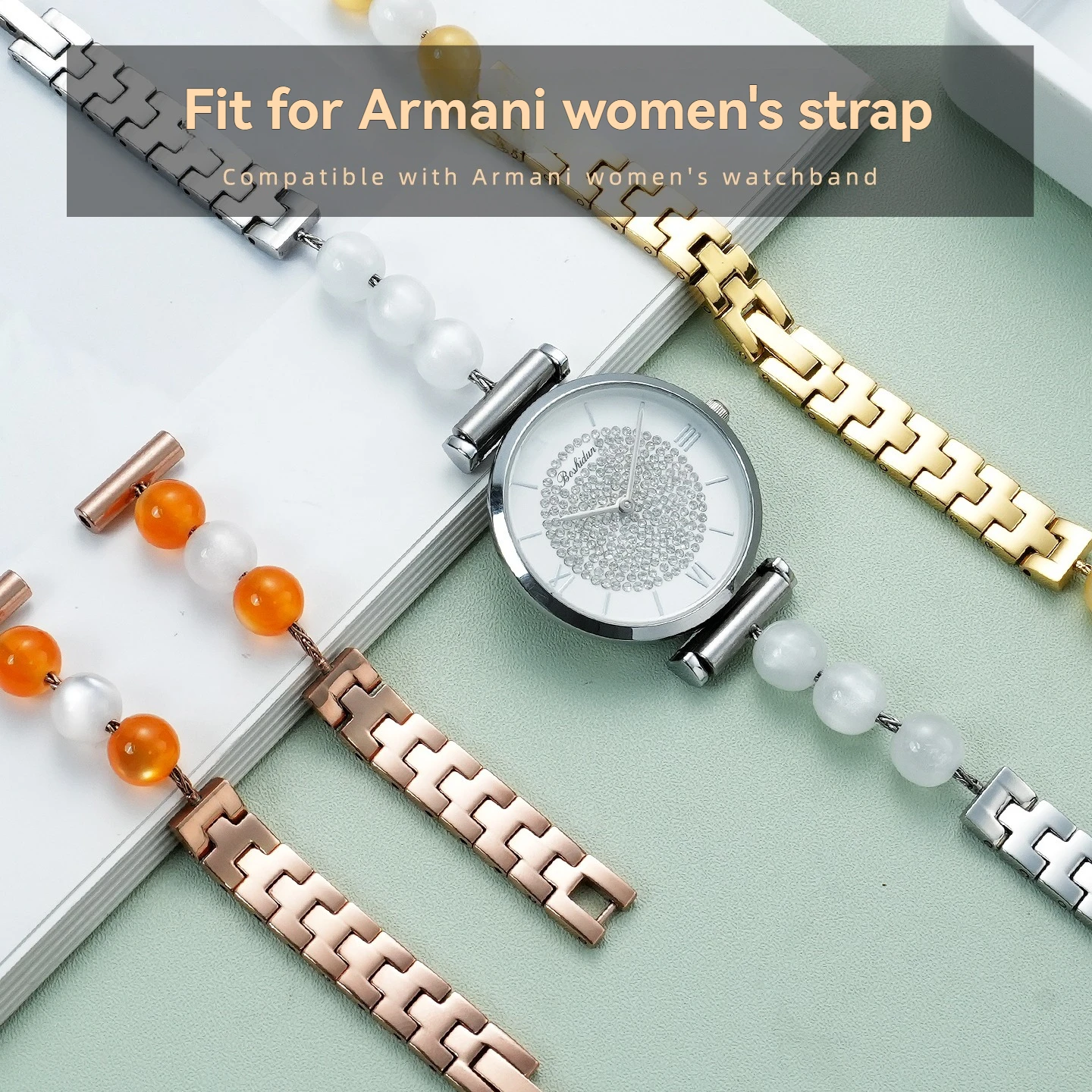 For Armani AR11059, AR1908, AR1926 14mm rose gold stainless steel bracelet for the Fiyta Four-Leaf Clover Charming Collection
For Armani AR11059, AR1908, AR1926 14mm rose gold stainless steel bracelet for the Fiyta Four-Leaf Clover Charming Collection