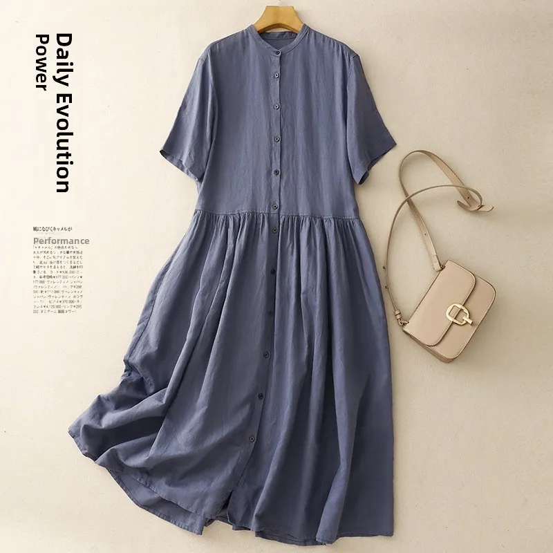 Summer 2026 Loose Cotton Linen Artistic Open Cardigan Dress Casual High Waist A-Line Skirt Short Sleeve High Neck Dress
Summer 2026 Loose Cotton Linen Artistic Open Cardigan Dress Casual High Waist A-Line Skirt Short Sleeve High Neck Dress