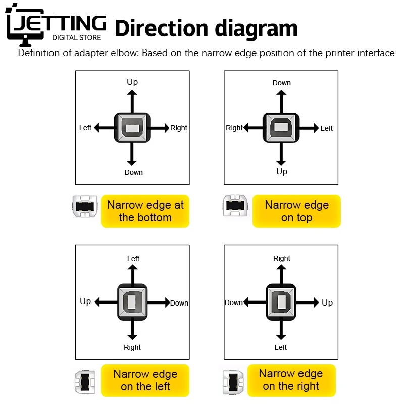 USB 2.0 Type B Print Adapter 90 Degree Up Down Left Right Angle Plug Extender Jack Male To Female Converter for Printer Scanner
USB 2.0 Type B Print Adapter 90 Degree Up Down Left Right Angle Plug Extender Jack Male To Female Converter for Printer Scanner