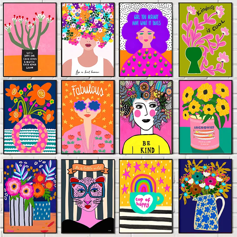 Leopard Lady Colorful Rainbow Flower Cup Wall Art Canvas Painting Nordic Posters and Copies Wall Photos for Living Room Decor
Leopard Lady Colorful Rainbow Flower Cup Wall Art Canvas Painting Nordic Posters and Copies Wall Photos for Living Room Decor