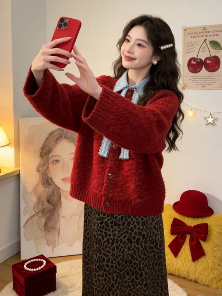 Red Knitted Sweater Coat Women's Loose Thi Warm Autumn Winter New Sle Casual Comfortable Knitwear Top Cleanfit Sle
Red Knitted Sweater Coat Women's Loose Thi Warm Autumn Winter New Sle Casual Comfortable Knitwear Top Cleanfit Sle