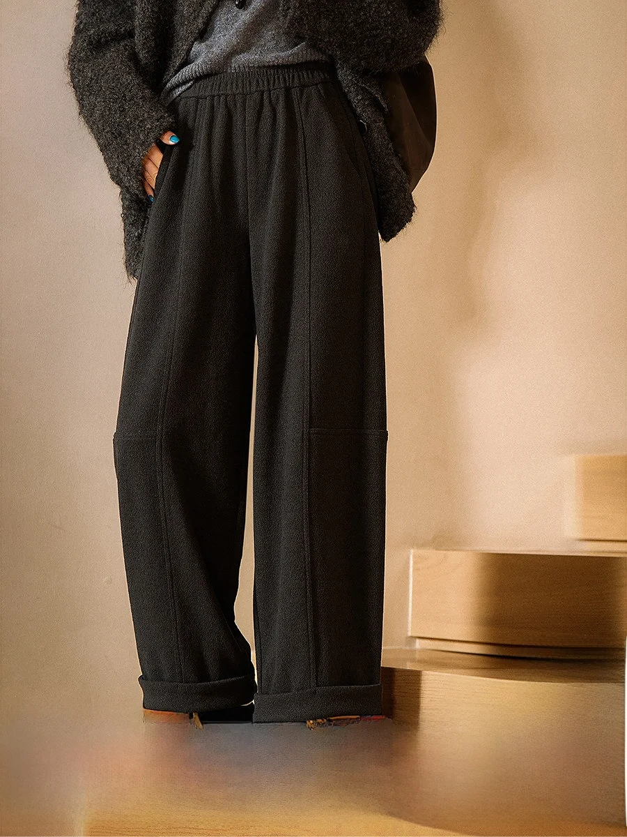 XiaoHanGe Wide Leg Pants Silk Wool Blend Straight Cut Cuffed Elastic Waist Casual Trousers for Women Commute Style Simple Design
XiaoHanGe Wide Leg Pants Silk Wool Blend Straight Cut Cuffed Elastic Waist Casual Trousers for Women Commute Style Simple Design