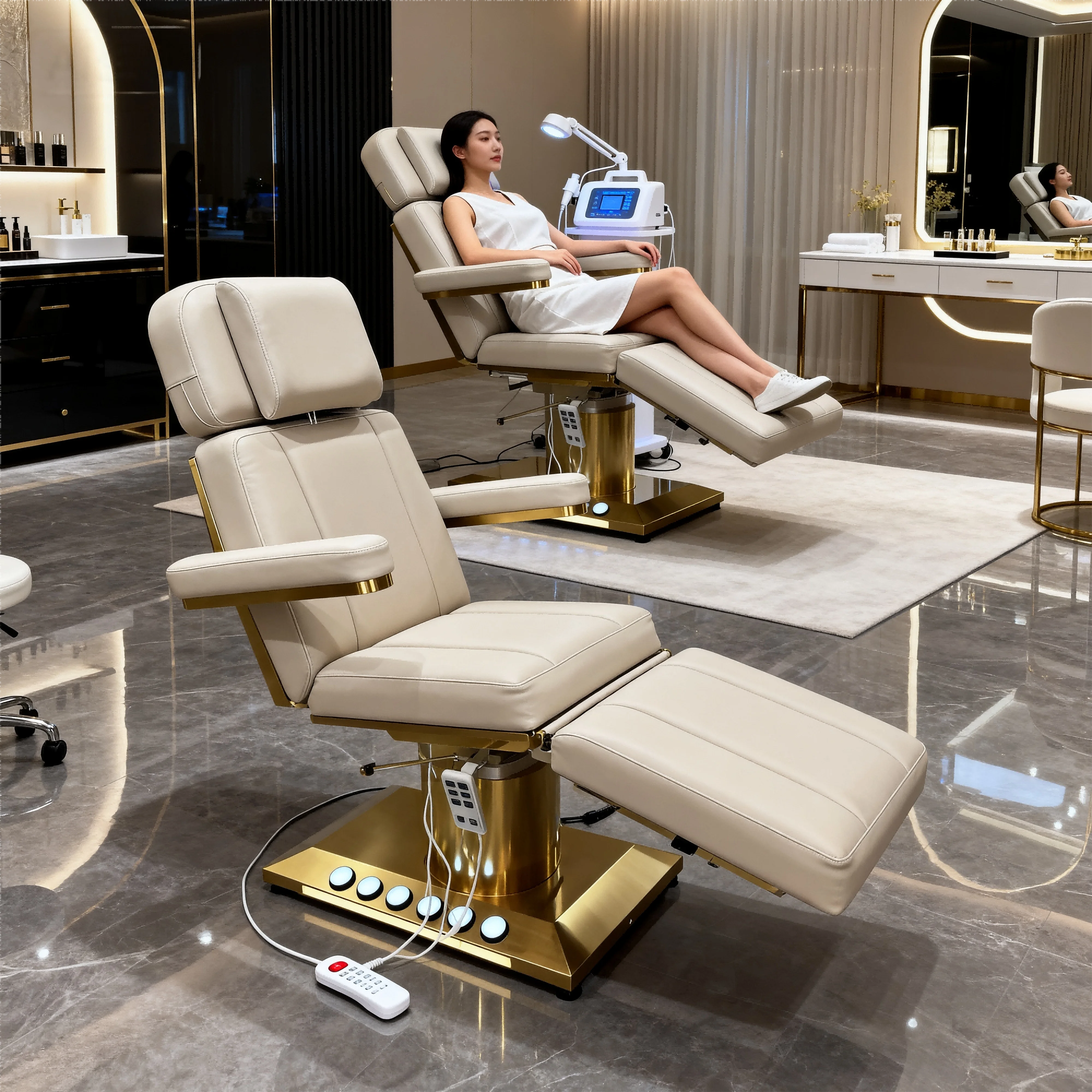 Premium 4 Motor Luxury Curved Beauty Bed Premium Reclining Backrest Adjustable Foot Pedal Stainless Steel for Spa Business
Premium 4 Motor Luxury Curved Beauty Bed Premium Reclining Backrest Adjustable Foot Pedal Stainless Steel for Spa Business