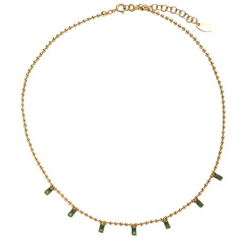 18K Gold Plated Necklace with Retro Chain Design Emerald Zircon Pendant Stackable Neck Chain for Women
18K Gold Plated Necklace with Retro Chain Design Emerald Zircon Pendant Stackable Neck Chain for Women