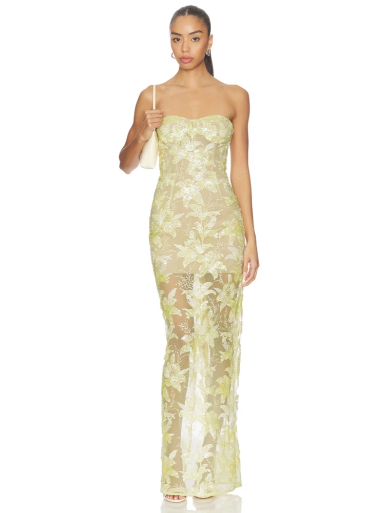 Sexy Strapless Sequin Embroidery Floral Maxi Dress Women Sleeveless Luxury Sequins Slim Dresses Celebrity Evening Party Gowns
Sexy Strapless Sequin Embroidery Floral Maxi Dress Women Sleeveless Luxury Sequins Slim Dresses Celebrity Evening Party Gowns