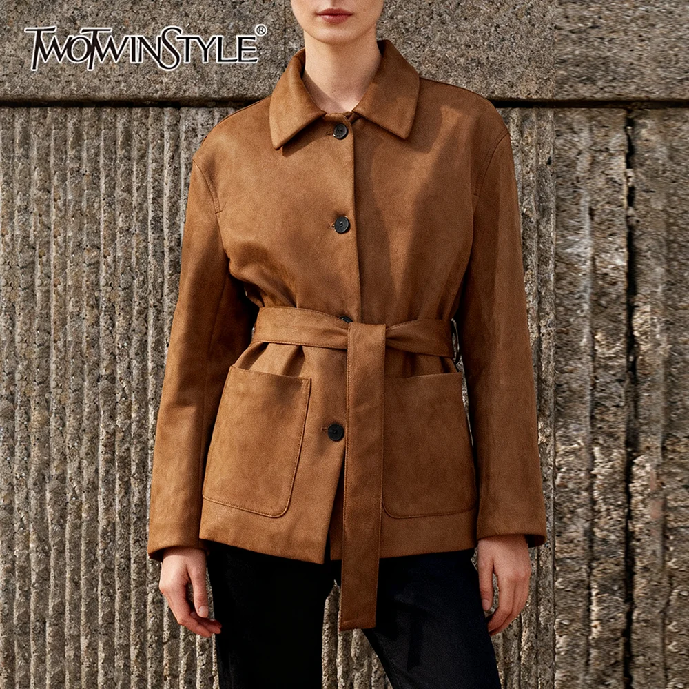 TWOTWINSTYLE Office Lady Patchwork Lace Up Jacket for Women Lapel Long Sleeve Spliced Pockets Basics Slim Coats Female Clothing
TWOTWINSTYLE Office Lady Patchwork Lace Up Jacket for Women Lapel Long Sleeve Spliced Pockets Basics Slim Coats Female Clothing