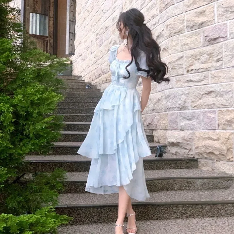 French Princess Irregular Chiffon Dress Summer New Design Fairy Thin Floral Print Dresses Women Square-cut Collar Long Skirt
French Princess Irregular Chiffon Dress Summer New Design Fairy Thin Floral Print Dresses Women Square-cut Collar Long Skirt