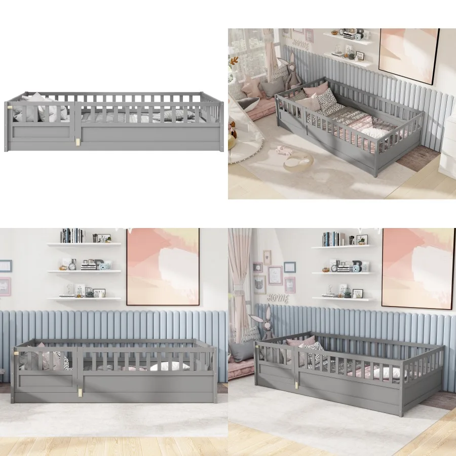 Twin Size Floor bed integral construction with super high security barrier door children's floor bed frame Montessori wooden ch
Twin Size Floor bed integral construction with super high security barrier door children's floor bed frame Montessori wooden ch