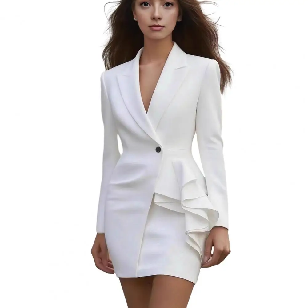 Women's Blazer Dress V Neck Long Sleeve Bodycon Work Dress One Button Ruffle Sheath Dress Formal Business Office Outfit
Women's Blazer Dress V Neck Long Sleeve Bodycon Work Dress One Button Ruffle Sheath Dress Formal Business Office Outfit
