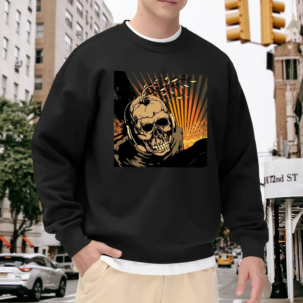 Men's Black Crew Neck Pullover Sweatshirt, Street Fashion Skull Print Loose Top, Versatile for Everyday Casual Wear, Comfortable, Soft, and Breathable
Men's Black Crew Neck Pullover Sweatshirt, Street Fashion Skull Print Loose Top, Versatile for Everyday Casual Wear, Comfortable, Soft, and Breathable
