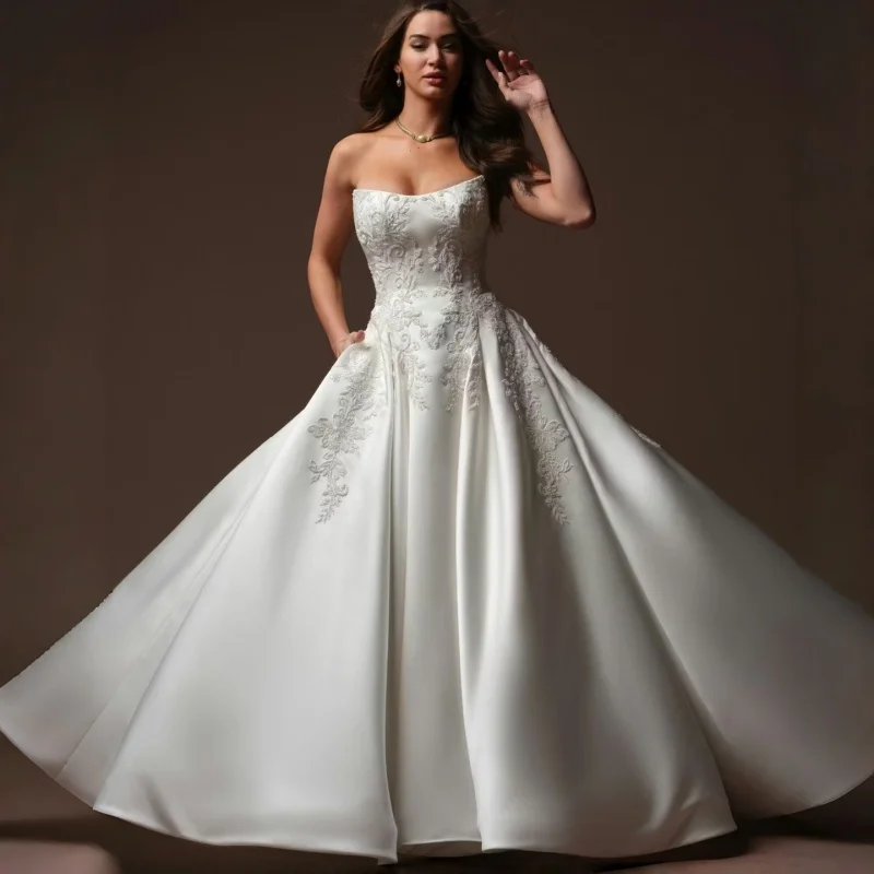 Off The Shoulder Embroidered Satin A-Line Train BridalSatin Wedding Dress Princess Strapless Sleeveless Customized
Off The Shoulder Embroidered Satin A-Line Train BridalSatin Wedding Dress Princess Strapless Sleeveless Customized