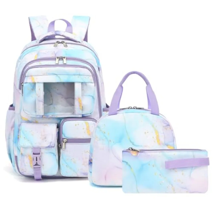 School Backpack for Girls 3Pcs Set Elementary Middle School Book Bags with Lunch Box Pencil Case
School Backpack for Girls 3Pcs Set Elementary Middle School Book Bags with Lunch Box Pencil Case