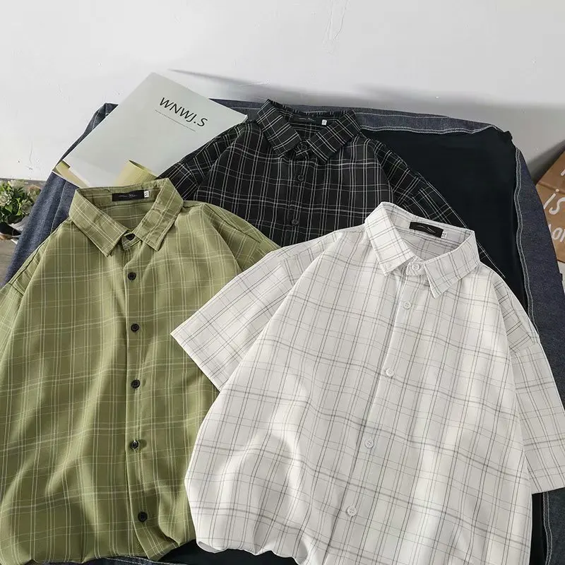 Summer Plaid Short Sleeve Men's Shirt Loose Fit Harajuku Style Design Casual Half Sleeve Blouse for Couples Streetwear
Summer Plaid Short Sleeve Men's Shirt Loose Fit Harajuku Style Design Casual Half Sleeve Blouse for Couples Streetwear