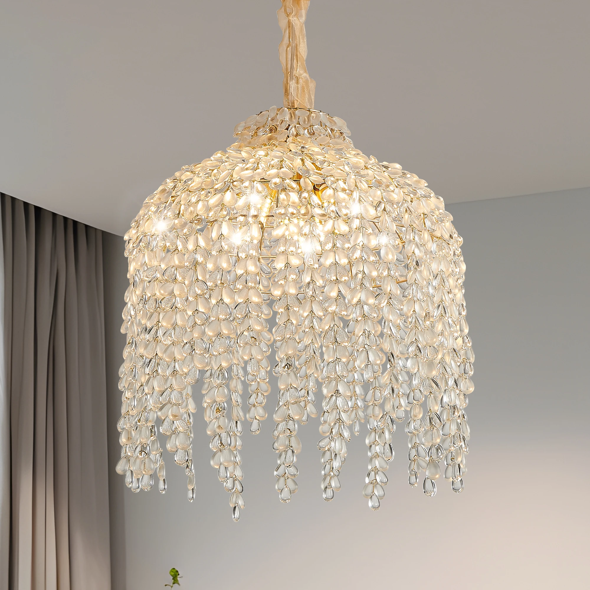 16 Inch 5-Light Crystal Pendant Light Chandelier Elegant Waterfall Design with Crystal Bead Strings and Gold Finish (No Bulb)
16 Inch 5-Light Crystal Pendant Light Chandelier Elegant Waterfall Design with Crystal Bead Strings and Gold Finish (No Bulb)