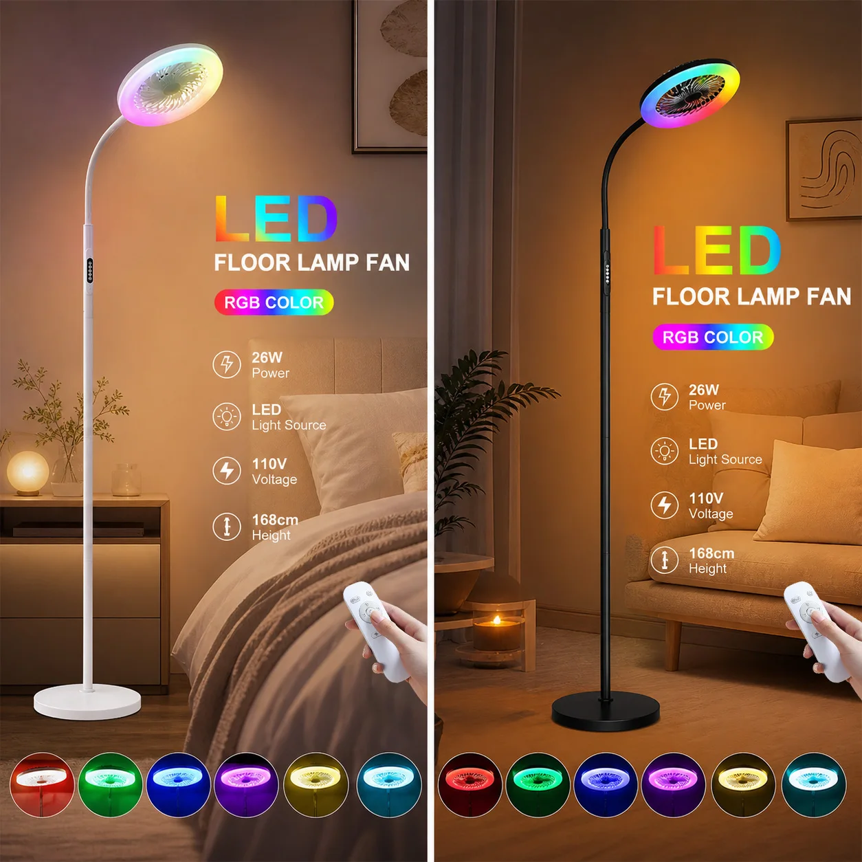 2026 New LED Floor Fan Lamp, Eye-Caring for Bedroom Study Reading RGB Mood Light Dimmable Standing Light with Quiet Fan & Remote
2026 New LED Floor Fan Lamp, Eye-Caring for Bedroom Study Reading RGB Mood Light Dimmable Standing Light with Quiet Fan & Remote