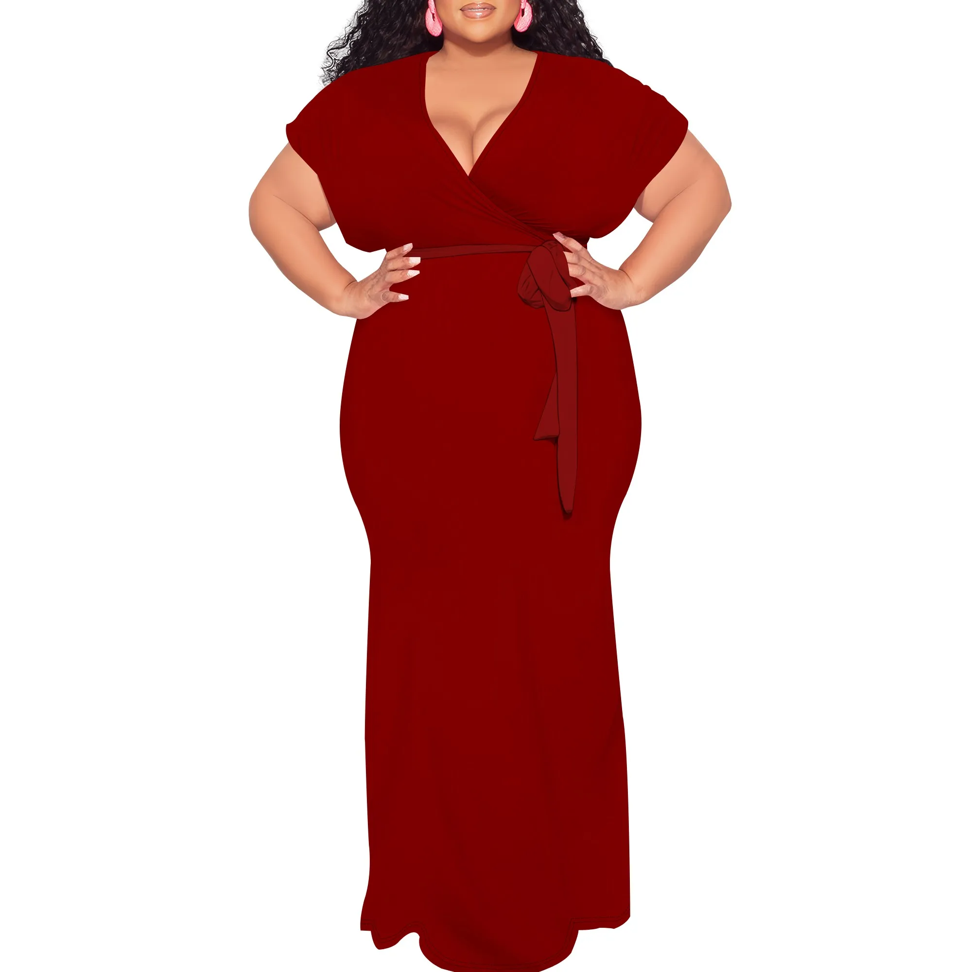 Women Plus Size V Neck Wrap Maxi Dress Short Sleeves High Waist Ruffle Summer Casual Dress with Belt
Women Plus Size V Neck Wrap Maxi Dress Short Sleeves High Waist Ruffle Summer Casual Dress with Belt